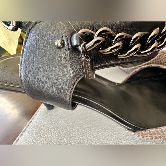 COACH Garland Snakeskin Slingback Kitten Heels Leather Chain Accent Size 9 - Picture 4 of 16